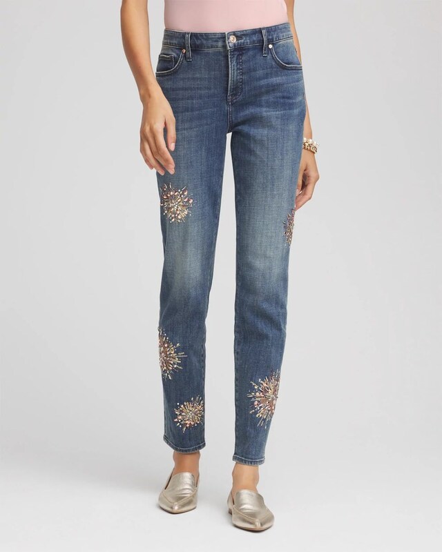 Embellished Starbursts Girlfriend Slim Ankle Jeans - image 1